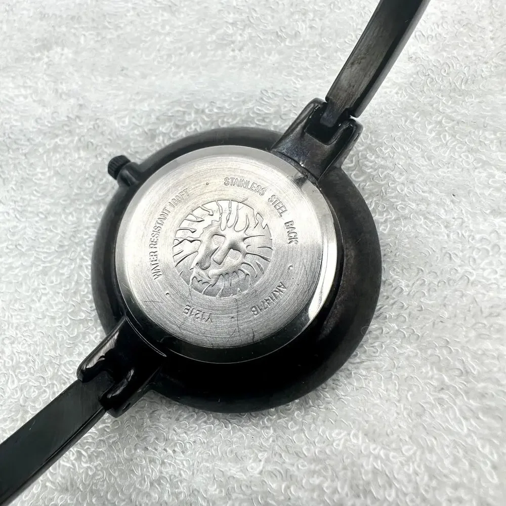 Anne Klein Black Ion Dial Bangle Bracelet Watch Stainless Steel Back 10CF-T